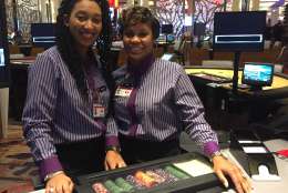 Angelica Allen, right, stands with Tiana Johnson, left, inside the MGM National Harbor casino. (WTOP/Michelle Murillo)