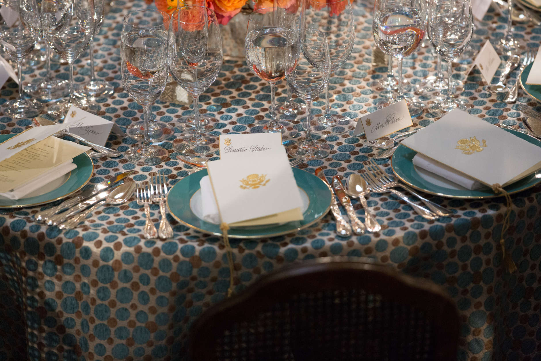 WASHINGTON, DC - JANUARY 21:  Place settings and programs sit on a table at the Inaugural Luncheon in Statuary Hall on Inauguration day at the U.S. Capitol building January 21, 2013 in Washington D.C. U.S. President Barack Obama was ceremonially sworn in for his second term today. (Photo by Allison Shelley/Getty Images)