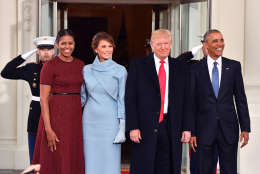 WASHINGTON, DC - JANUARY 20:   President Barack Obama (R) and Michelle Obama (L) pose with President-elect Donald Trump and wife Melania at the White House before the inauguration on January 20, 2017 in Washington, D.C.  Trump becomes the 45th President of the United States.   (Photo by Kevin Dietsch-Pool/Getty Images)