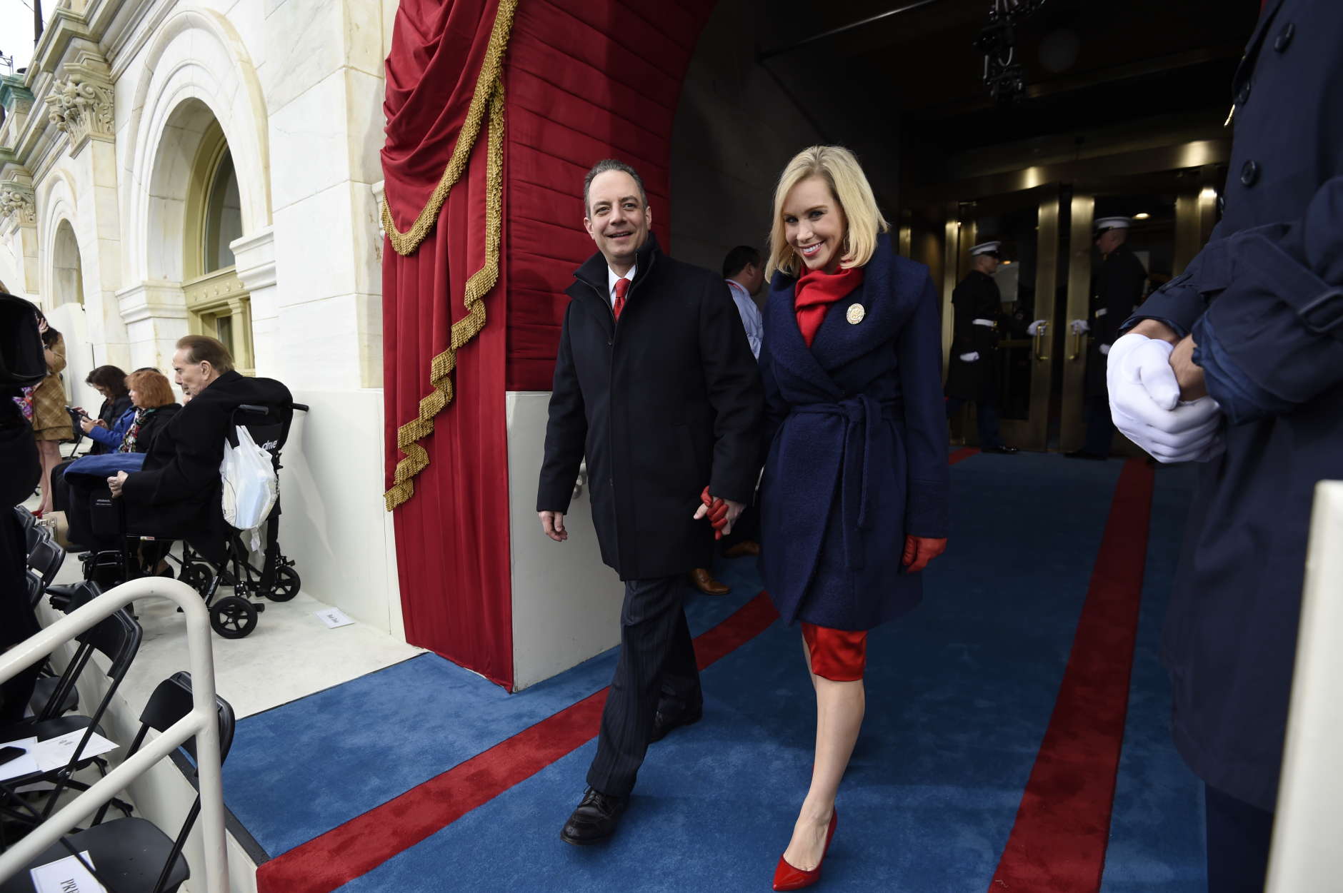 WASHINGTON, DC - JANUARY 20: Reince Priebus, White House Chief of Staff to President-elect Donald Trump, and his wife Sally arrive for the Presidential Inauguration at the US Capitol on January 20, 2017 in Washington, DC. Donald J. Trump will become the 45th president of the United States today.  (Photo by Saul Loeb - Pool/Getty Images)