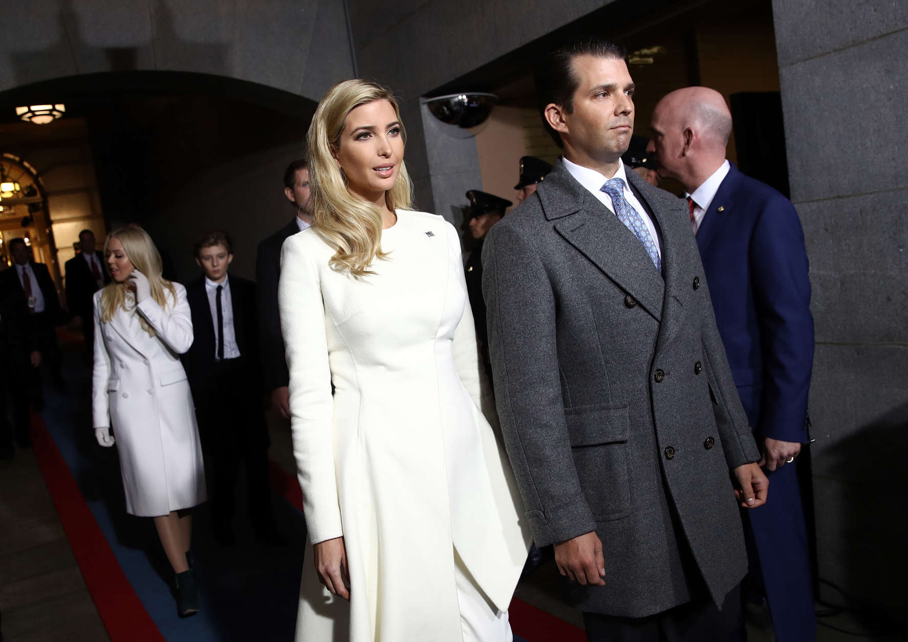 WASHINGTON, DC - JANUARY 20:  (L-R) Ivanka Trump and Donald Trump, Jr. arrive on the West Front of the U.S. Capitol on January 20, 2017 in Washington, DC. In today's inauguration ceremony Donald J. Trump becomes the 45th president of the United States.  (Photo by Win McNamee/Getty Images)