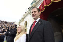 WASHINGTON, DC - JANUARY 20: Eric Trump and Tiffany Trump arrive for the Presidential Inauguration of their father Donald Trump at the US Capitol on January 20, 2017 in Washington, DC. Donald J. Trump will become the 45th president of the United States today.  (Photo by Saul Loeb - Pool/Getty Images)