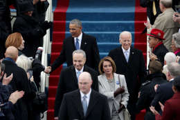 WASHINGTON, DC - JANUARY 20: President Barack Obama, Sen. Chuck Schumer (D-NY), Rep. Nancy Pelosi (D-CA) and Vice President Joe Biden arrivei  on the West Front of the U.S. Capitol on January 20, 2017 in Washington, DC. In today's inauguration ceremony Donald J. Trump becomes the 45th president of the United States.  (Photo by Alex Wong/Getty Images)