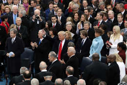 WASHINGTON, DC - JANUARY 20:  U.S. President-elect Donald Trump (C) arrives on the West Front of the U.S. Capitol on January 20, 2017 in Washington, DC. In today's inauguration ceremony Donald J. Trump becomes the 45th president of the United States.  (Photo by Drew Angerer/Getty Images)