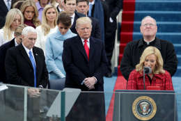 WASHINGTON, DC - JANUARY 20: Vice Presidential candidate Mike Pence (L) and President Elect Donald Trump stand on the West Front of the U.S. Capitol on January 20, 2017 in Washington, DC. In today's inauguration ceremony Donald J. Trump becomes the 45th president of the United States.  (Photo by Alex Wong/Getty Images)