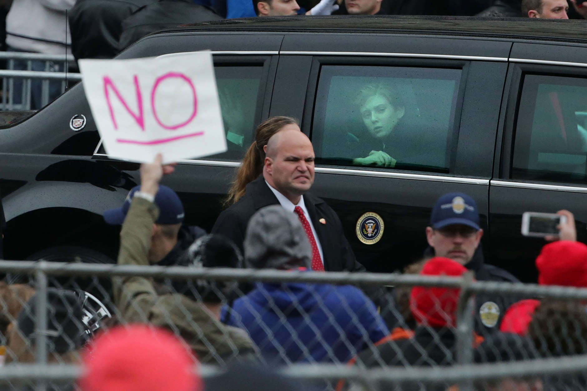 Ten-year-old Barron Trump looks out the window of the presidential limosine as he joins his parents U.S. President Donald J. Trump and first lady Melania Trump as they travel down Pennsylvania Avenue during the Inauguration Day Parade January 20, 2017 in Washington, D.C. (Photo by Chip Somodevilla/Getty Images)