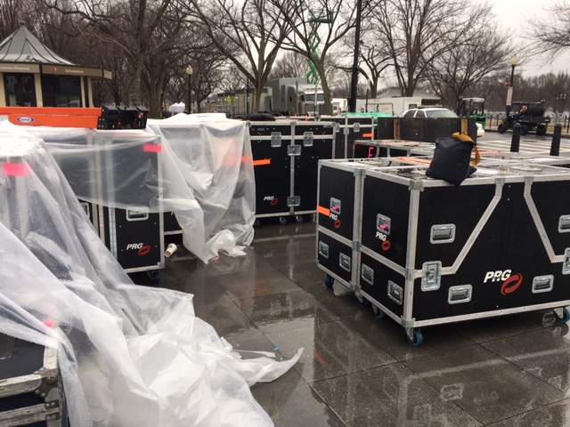 Equipment sits near the Lincoln Memorial in D.C. on Saturday, Jan. 14, 2017 in what appears to be preparation for upcoming Inauguration Day events. (WTOP/Jenny Glick)
