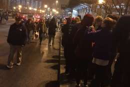 Just after 6:30 a.m., the line for the Marc train at Penn Station in Baltimore was already stretching down multiple blocks on Saturday, Jan. 21, 2017, the day of the Women's March on Washington. (WTOP/Jenny Glick)