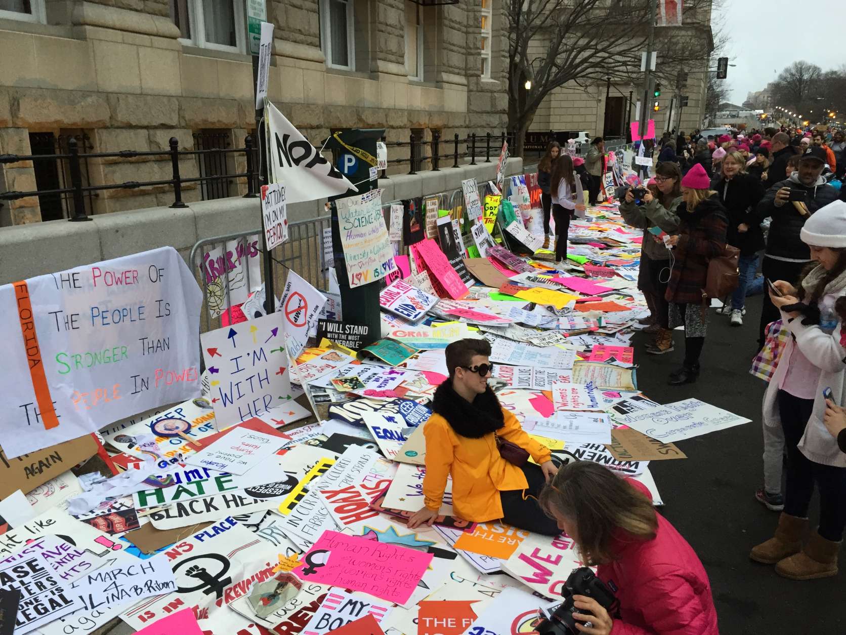 The scene outside Trump Hotel on Saturday, Jan. 21, 2017 during the Women's March on Washington. (WTOP/Judy Taub)