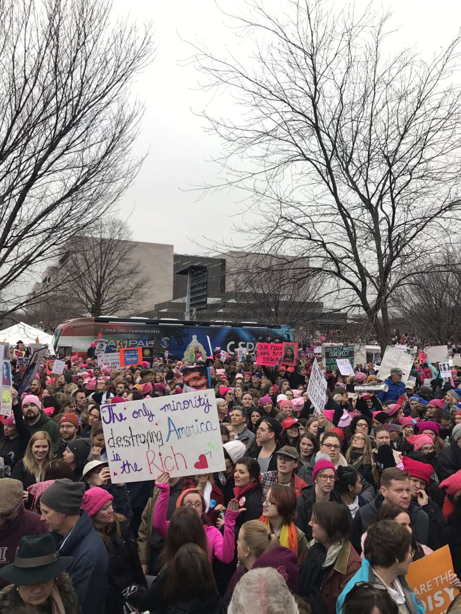 A march-goer captures the large crowds of people on the National Mall before the rally for the Women's March on Washington on Saturday, Jan. 21, 2017. (Courtesy Jen Burnett)