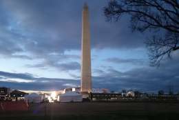 The March for Life sets up early Friday morning near the Washington Monument. (WTOP/Dennis Foley)
