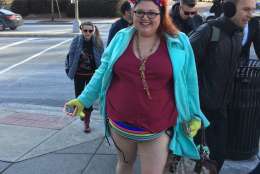 This No Pants particpant came all the way from Baltimore to participate in a group prank on Sunday, Jan. 8, 2017. (WTOP/Liz Anderson)