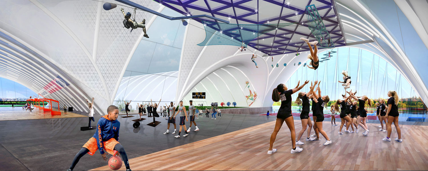 A rendering of the inside of the proposed sports and recreation complex. (Courtesy: OMA/Events DC)