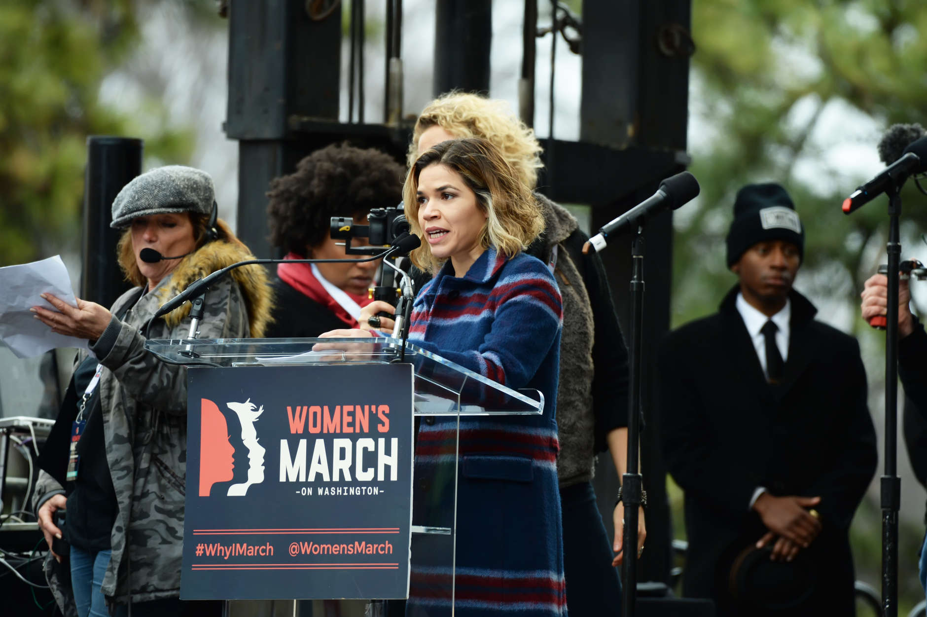Actress America Ferrera speaks on stage during the Women's March on Washington on Saturday, Jan. 21, 2017. (Courtesy Shannon Finney)