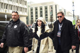 Cher arrives for the Women's March on Washington on Independence Ave. on Saturday, Jan. 21, 2017 in Washington. Thousands are massing on the National Mall for the Women's March, and they're gathering, too, in spots around the world. (AP Photo/Sait Serkan Gurbuz)