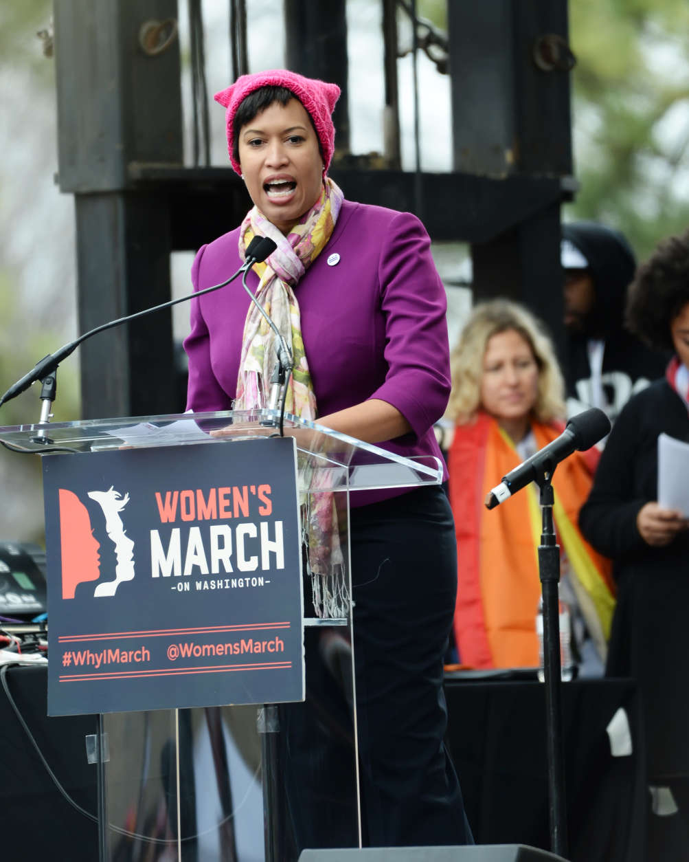 Washington, D.C. Mayor Muriel bowser takes the stage during the Women's March on Washington on Jan. 21, 2017. (Courtesy Shannon Finney)