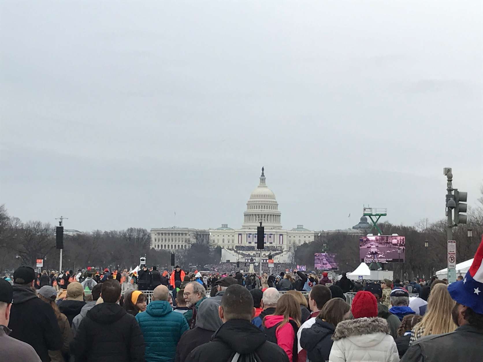 Crowds gather outside the U.S. Capitol to watch the televised Inauguration ceremony. (Courtesy Nathaniel Forzato) 