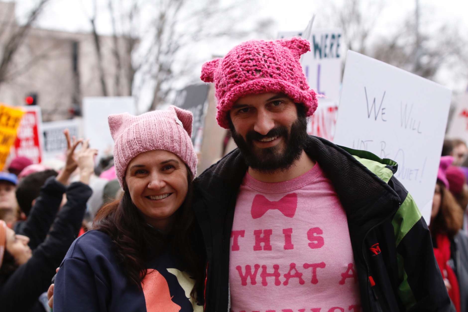 A man sports a shirt that reads, "This is what a feminist looks like" during the Women's March on Washington on Saturday, Jan. 21, 2017. (WTOP/Kate Ryan)