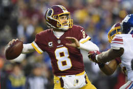 Washington Redskins quarterback Kirk Cousins (8) passes during the first half of an NFL football game against the New York Giants in Landover, Md., Sunday, Jan. 1, 2017. (AP Photo/Nick Wass)
