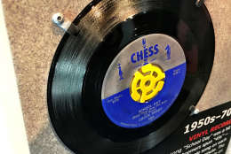 "Hail, hail rock and roll" -- Chuck Berry's 'School Days' 45 rpm record on display. From the 1950s through the 1970s, singles offered an inexpensive way for young people to own music. (WTOP/Neal Augenstein)