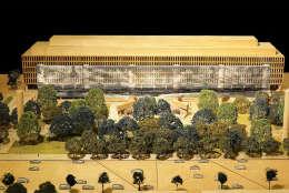 This photo of the physical model of the memorial shows how the tapestry will be used as a backdrop for the park.(Courtesy National Capital Planning Commission)