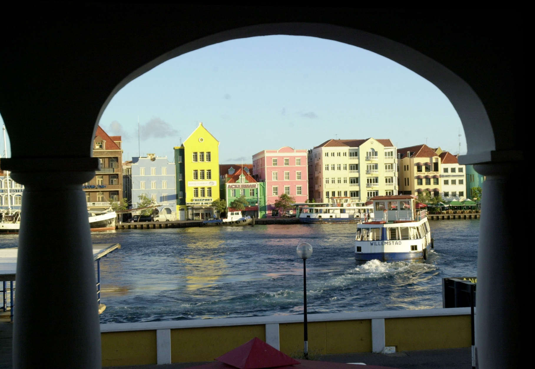 A passenger ferry crosses the harbor of Willemstad, Curacao Jan 27, 2003. The Dutch territory has become a transshipment point for cocaine coming from Colombia, destined for consumer markets in Europe and the United States. (AP Photo/Lynne Sladky)