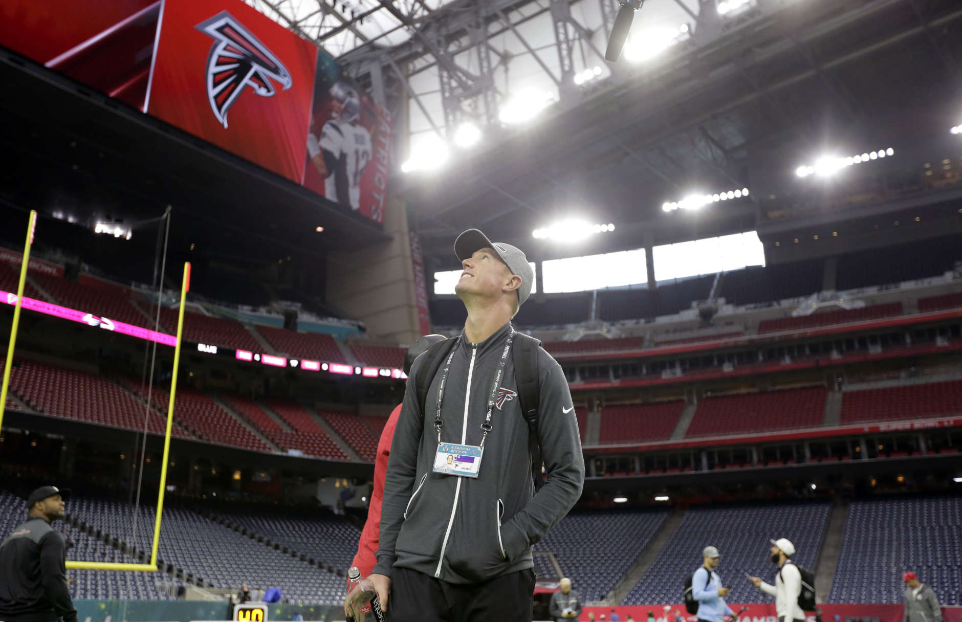 Atlanta Falcons quarterback Matt Ryan looks around the field during a walk through at NRG Stadium on the eve of NFL Super Bowl 51 football game Saturday, Feb. 4, 2017, in Houston. Atlanta will face the New England Patriots in the Super Bowl Sunday. (AP Photo/Eric Gay)