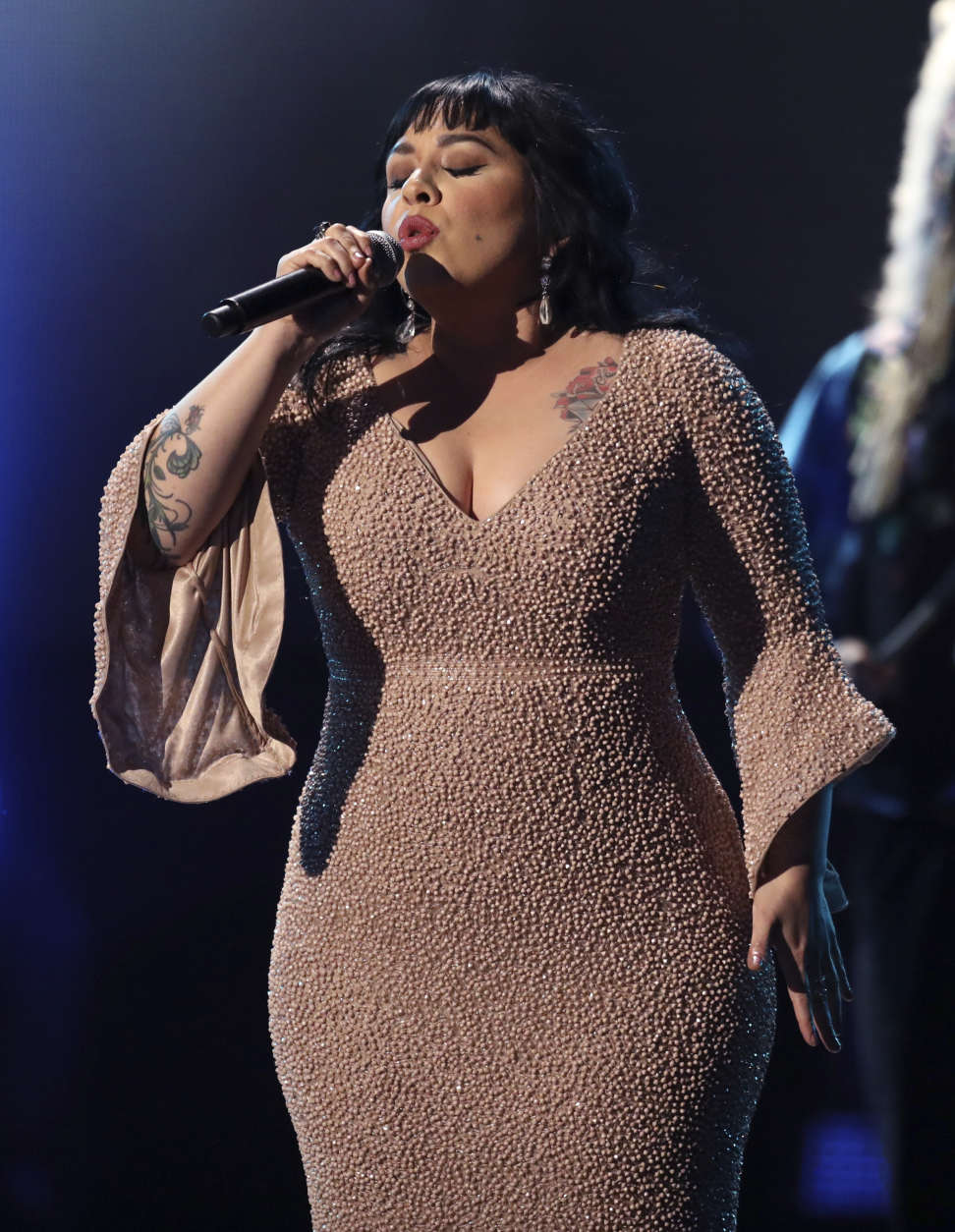 Mexican singer Carla Morrison performs at the 59th annual Grammy Awards on Sunday, Feb. 12, 2017, in Los Angeles. (Photo by Matt Sayles/Invision/AP)