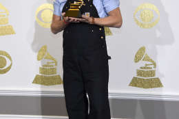 Rory Lee Feek, of Joey + Rory, poses in the press room with the award for best roots gospel album for "Hymns" at the 59th annual Grammy Awards at the Staples Center on Sunday, Feb. 12, 2017, in Los Angeles. (Photo by Chris Pizzello/Invision/AP)