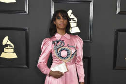 Santigold arrives at the 59th annual Grammy Awards at the Staples Center on Sunday, Feb. 12, 2017, in Los Angeles. (Photo by Jordan Strauss/Invision/AP)