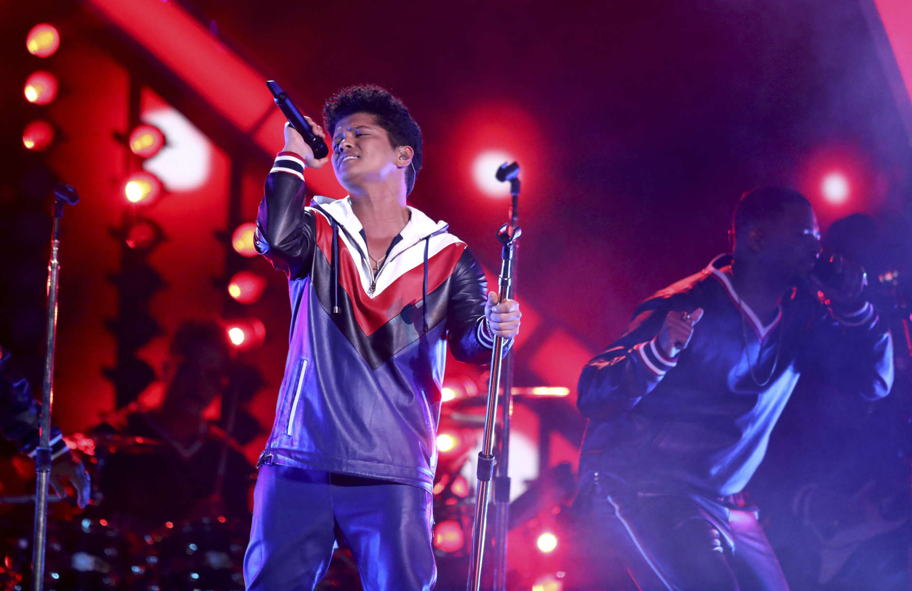 Bruno Mars performs "That's What I Like" at the 59th annual Grammy Awards on Sunday, Feb. 12, 2017, in Los Angeles. (Photo by Matt Sayles/Invision/AP)