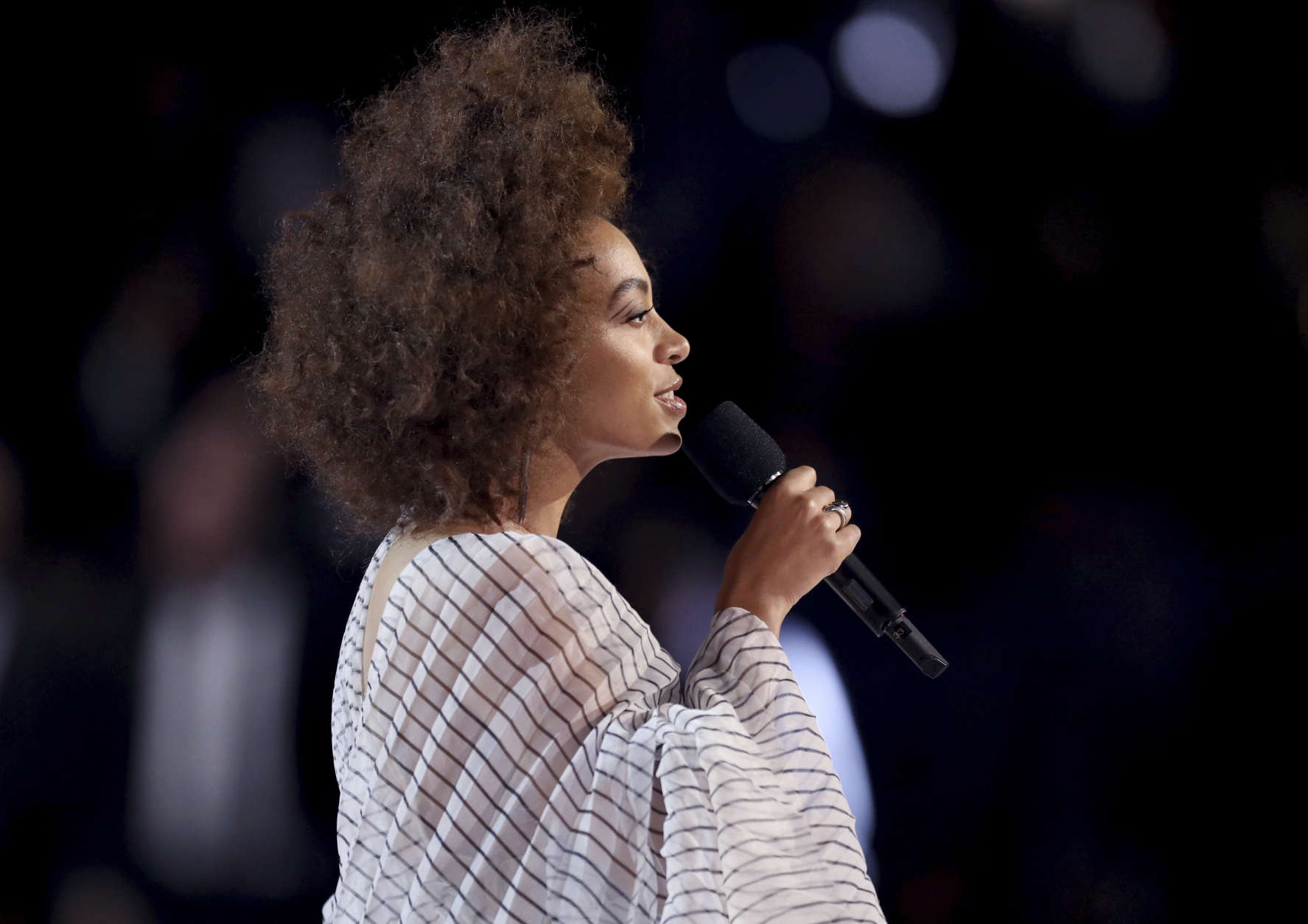 Solange introduces a performance at the 59th annual Grammy Awards on Sunday, Feb. 12, 2017, in Los Angeles. (Photo by Matt Sayles/Invision/AP)