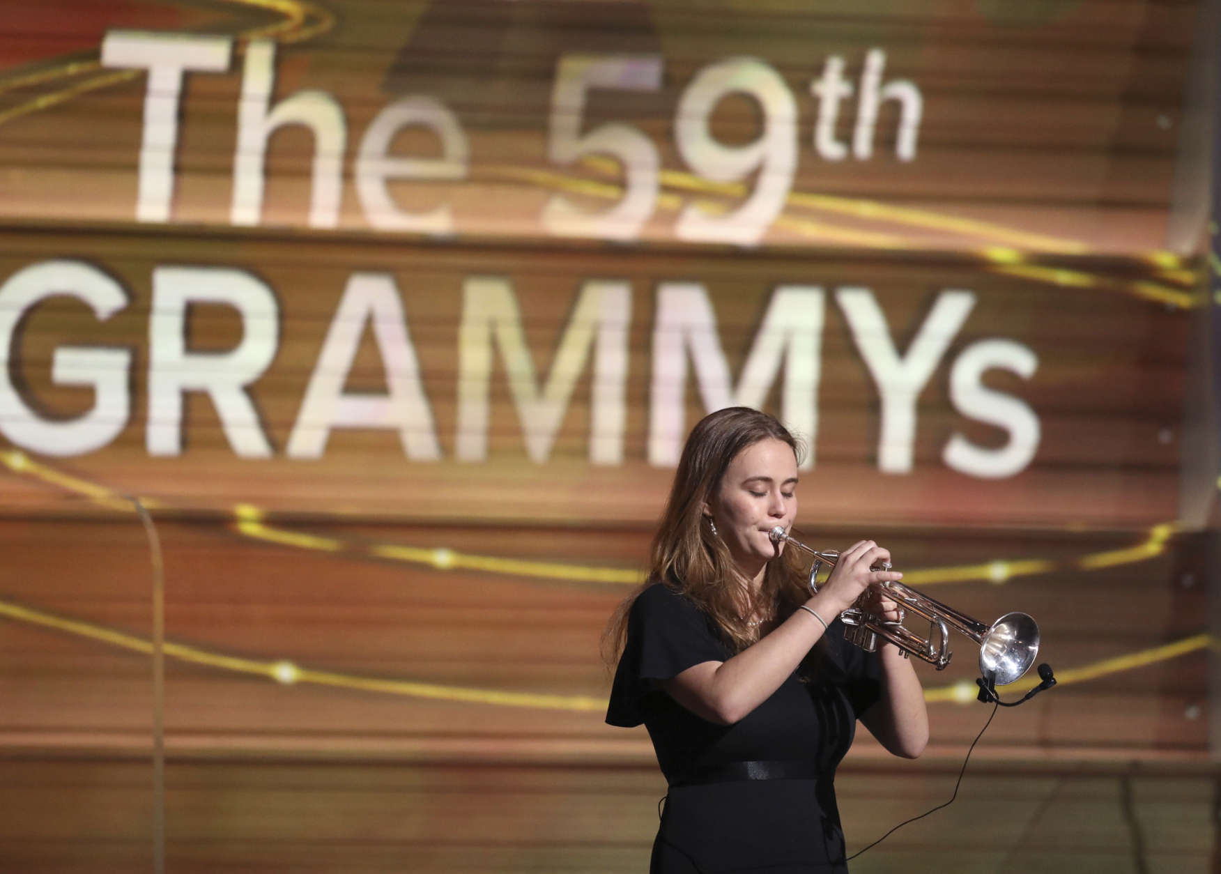 Miranda Agnew performs at the 59th annual Grammy Awards on Sunday, Feb. 12, 2017, in Los Angeles. (Photo by Matt Sayles/Invision/AP)