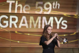 Miranda Agnew performs at the 59th annual Grammy Awards on Sunday, Feb. 12, 2017, in Los Angeles. (Photo by Matt Sayles/Invision/AP)
