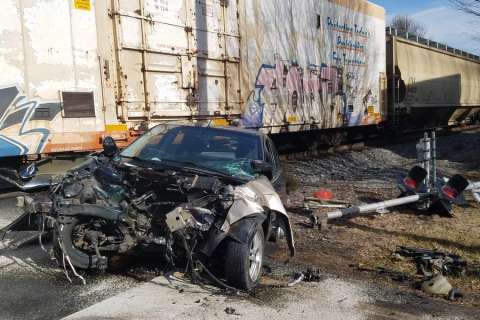Car struck by train in Md., no injuries reported