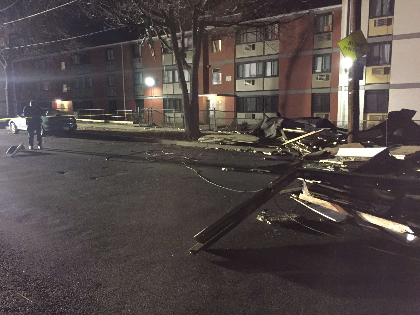 Strong winds toppled a roof in Southeast D.C. early Monday. (Courtesy D.C. Fire and EMS)