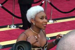 Cynthia Erivo, Tony winner from Broadway's "The Color Purple," on the Oscars red carpet. (WTOP/Jason Fraley) 