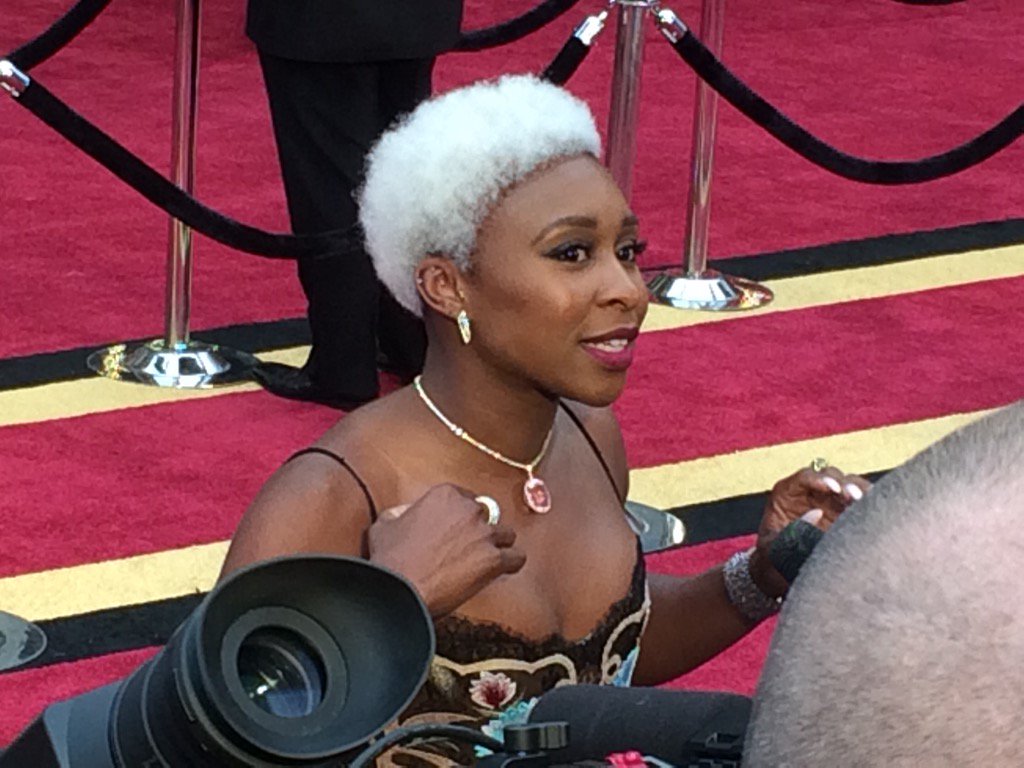 Cynthia Erivo, Tony winner from Broadway's "The Color Purple," on the Oscars red carpet. (WTOP/Jason Fraley) 