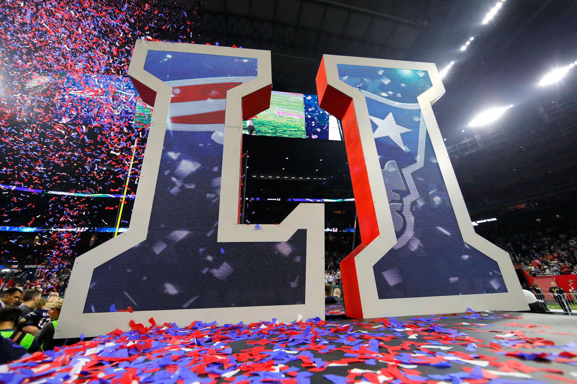HOUSTON, TX - FEBRUARY 05:  Confetti falls after the New England Patriots defeated the Atlanta Falcons 34-28 during Super Bowl 51 at NRG Stadium on February 5, 2017 in Houston, Texas.  (Photo by Kevin C. Cox/Getty Images)