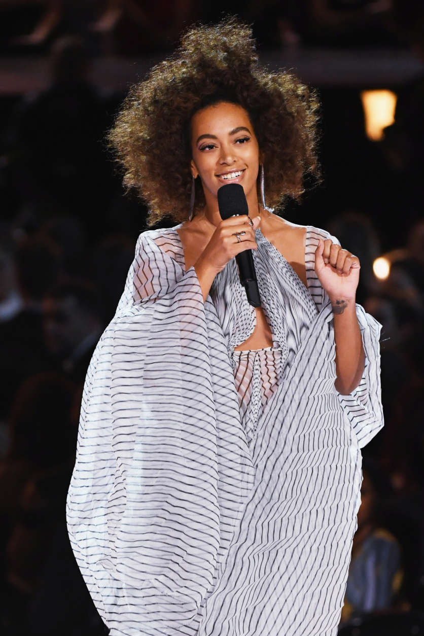 LOS ANGELES, CA - FEBRUARY 12:  Recording artist Solange Knowles speaks onstage during The 59th GRAMMY Awards at STAPLES Center on February 12, 2017 in Los Angeles, California.  (Photo by Kevin Winter/Getty Images for NARAS)