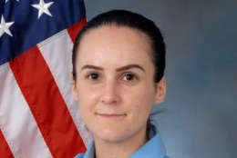 This undated photo provided by the Prince William County, Va. Police shows Officer Ashley Guindon. Ronald Williams Hamilton is being held without bond in the Prince William County Adult Detention Center on charges that include murder of a law enforcement officer, Guindon. A judge weighs a defense request for a gag order on lawyers in the capital murder case against a soldier charged with killing a police officer on her first shift. (Prince William County Police via AP)