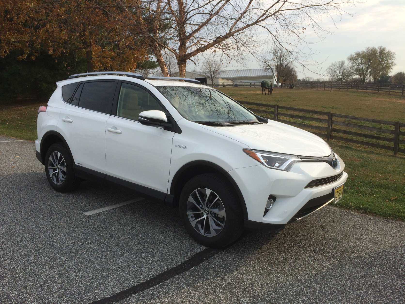 WTOP car reviewer Mike Parris says this super white tester RAV4 Hybrid really stood out. “I can’t exactly remember saying that about a RAV4 until now,” Parris says. (WTOP/Mike Parris)