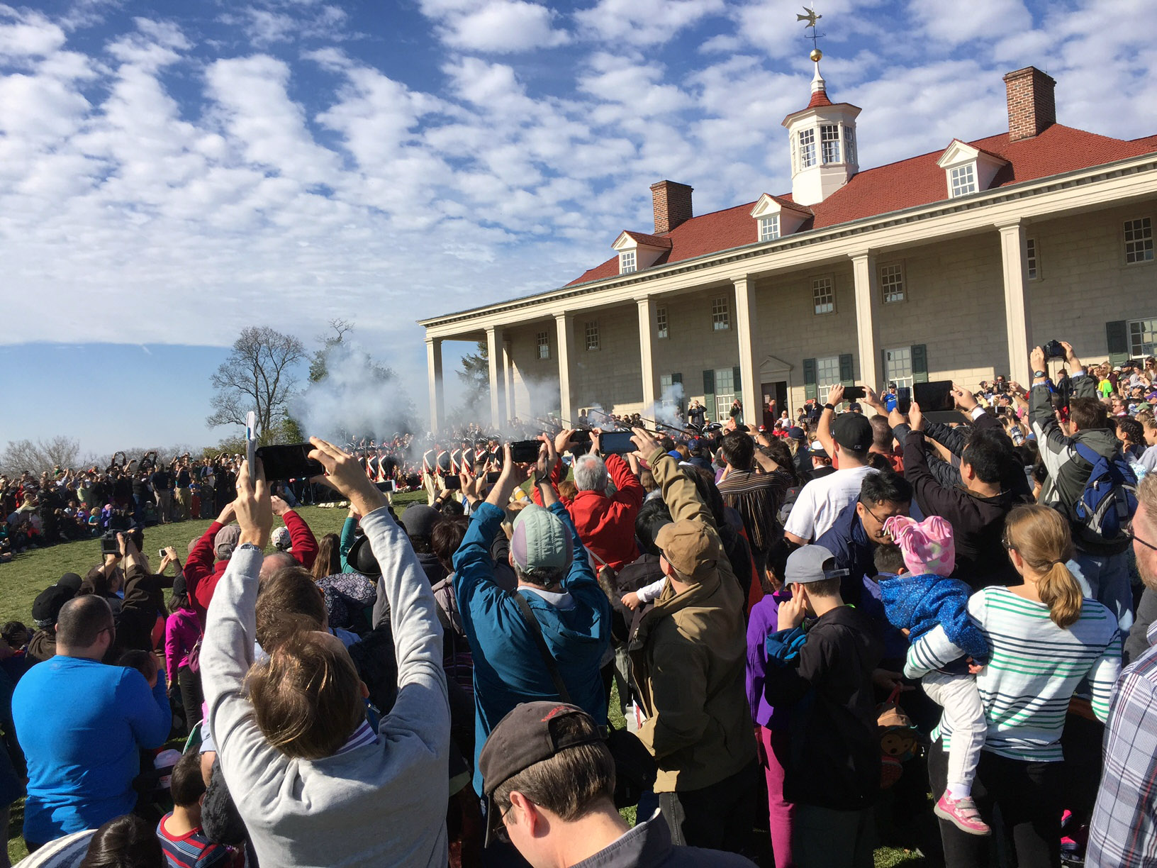 A 21-gun salute honors the birthday of the first U.S. president, George Washington, at Mount Vernon on Monday, Feb. 20, 2017. (WTOP/Rich Johnson)