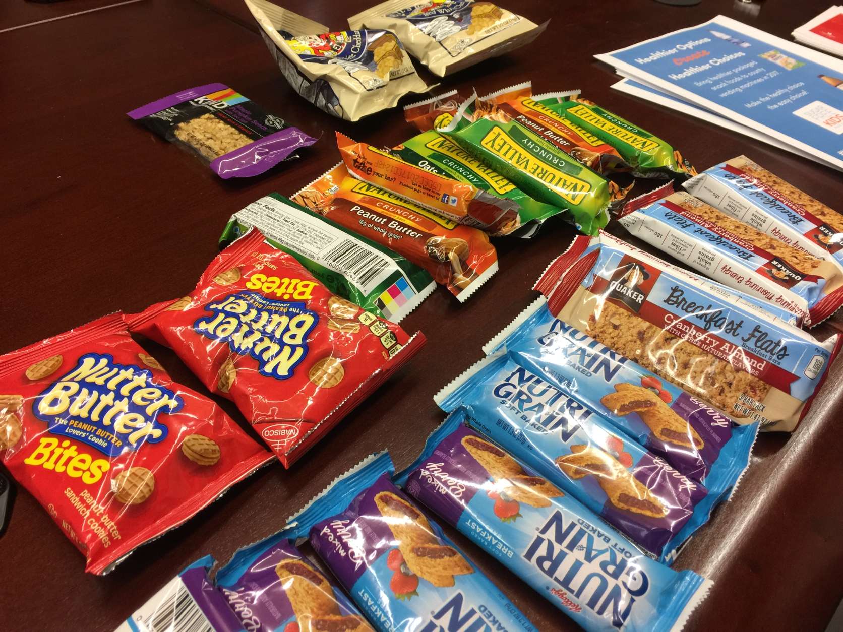 These are examples of items that would be allowable as more 'healthy' options for vending machines on Montgomery County property.  (WTOP/Kristi King)