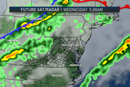 These images are from the RPM computer model through midweek and show the advance of the warm front and the eventual cold front. High pressure will be moving offshore and a few batches of light precipitation will accompany the warm front late Monday through late Tuesday. On Wednesday, it will be a line of showers and likely thunderstorms.
 
(Data: The Weather Company; Graphics: Storm Team 4)