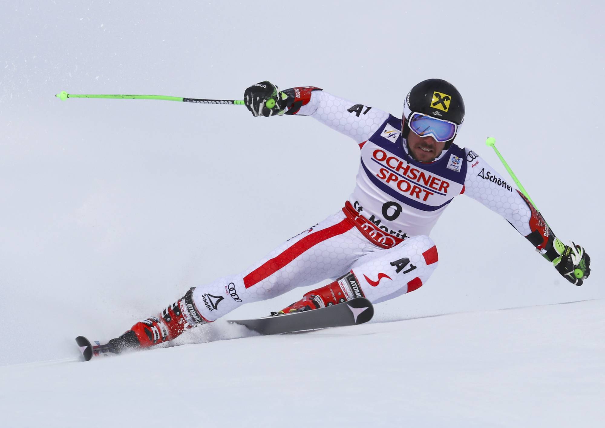 Hirscher wins giant slalom world title after plane incident