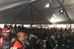 A crowd of sponsors, fans, partners and media gathers for the groundbreaking ceremony. (WTOP/Noah Frank)