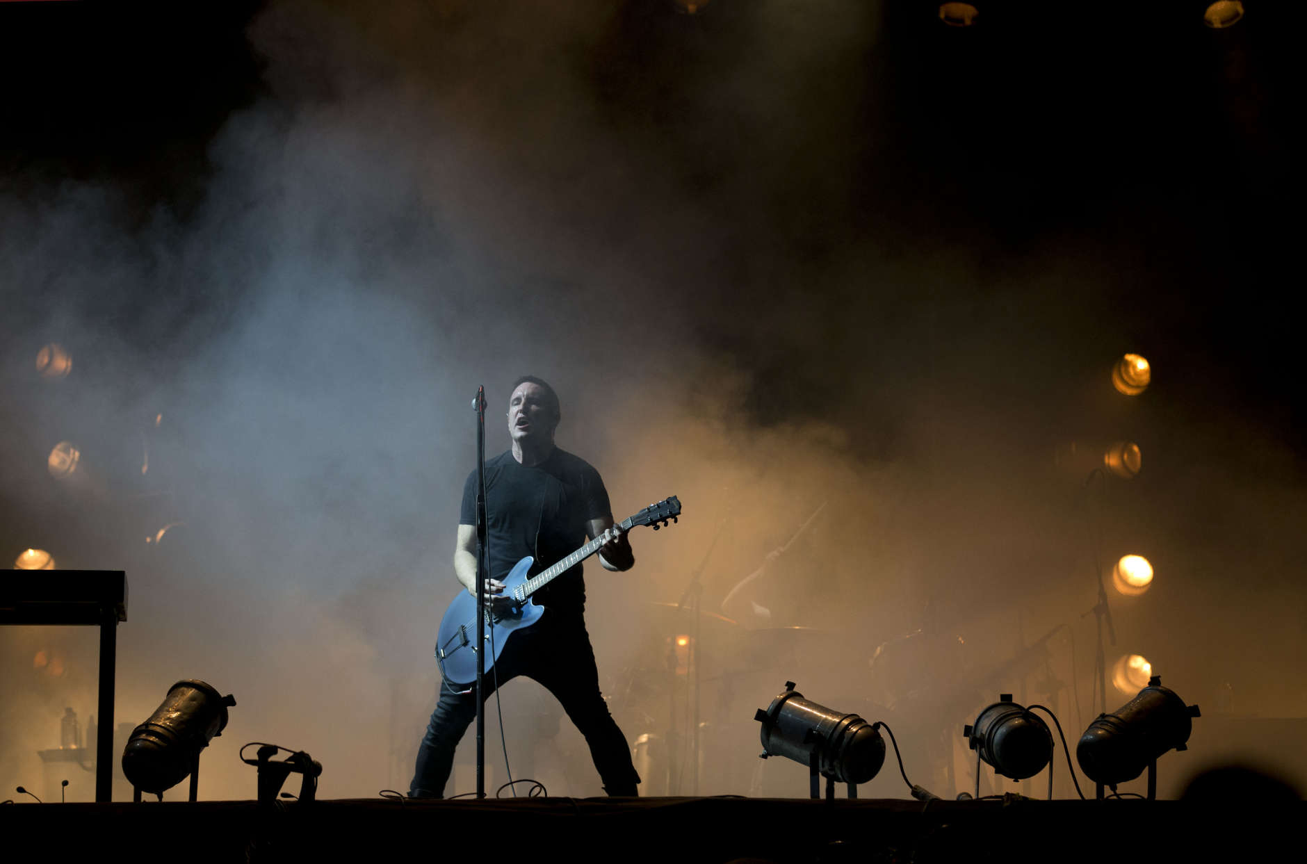 FILE - In this March 27, 2014 file photo, Trent Reznor of Nine Inch Nails performs at the Vive Latino music festival in Mexico City, Mexico. Reznor and his band, Nine Inch Nails, embark on a North America tour co-headlining with Soundgarden, on Saturday, July 19, 2014, in Las Vegas.  (AP Photo/Rebecca Blackwell, file)