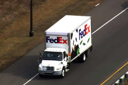 Giant panda Bao Bao travels by a FedEx truck to Dulles International Airport, where she will board a cargo plane bound for China on Tuesday, Feb. 21, 2017. (Courtesy NBC Washington)
