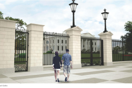 The previous gate proposal included pillars surrounding pedestrian entrances, which have since been removed. (Courtesy National Capital Planning Commission)